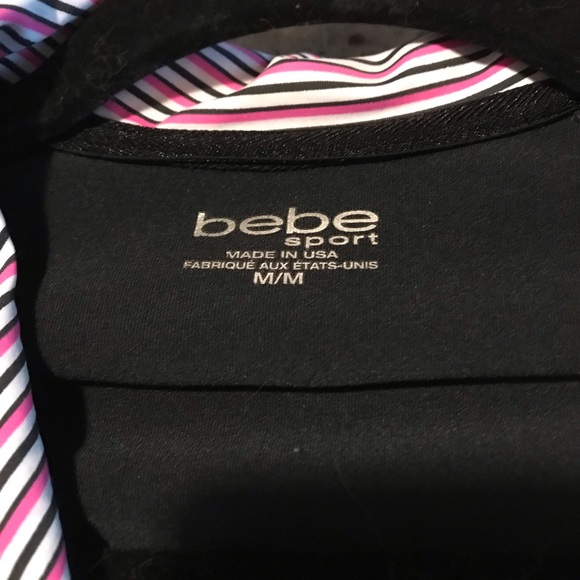 Bebe Sport Black Jacket with White Collar Pink & Black Stripes Ruched Bottom - Picture 10 of 10